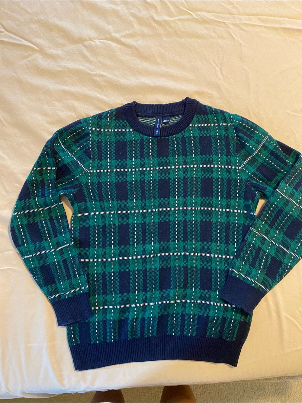 Janie and Jack Green & Navy Plaid Crewneck Sweater - Boys